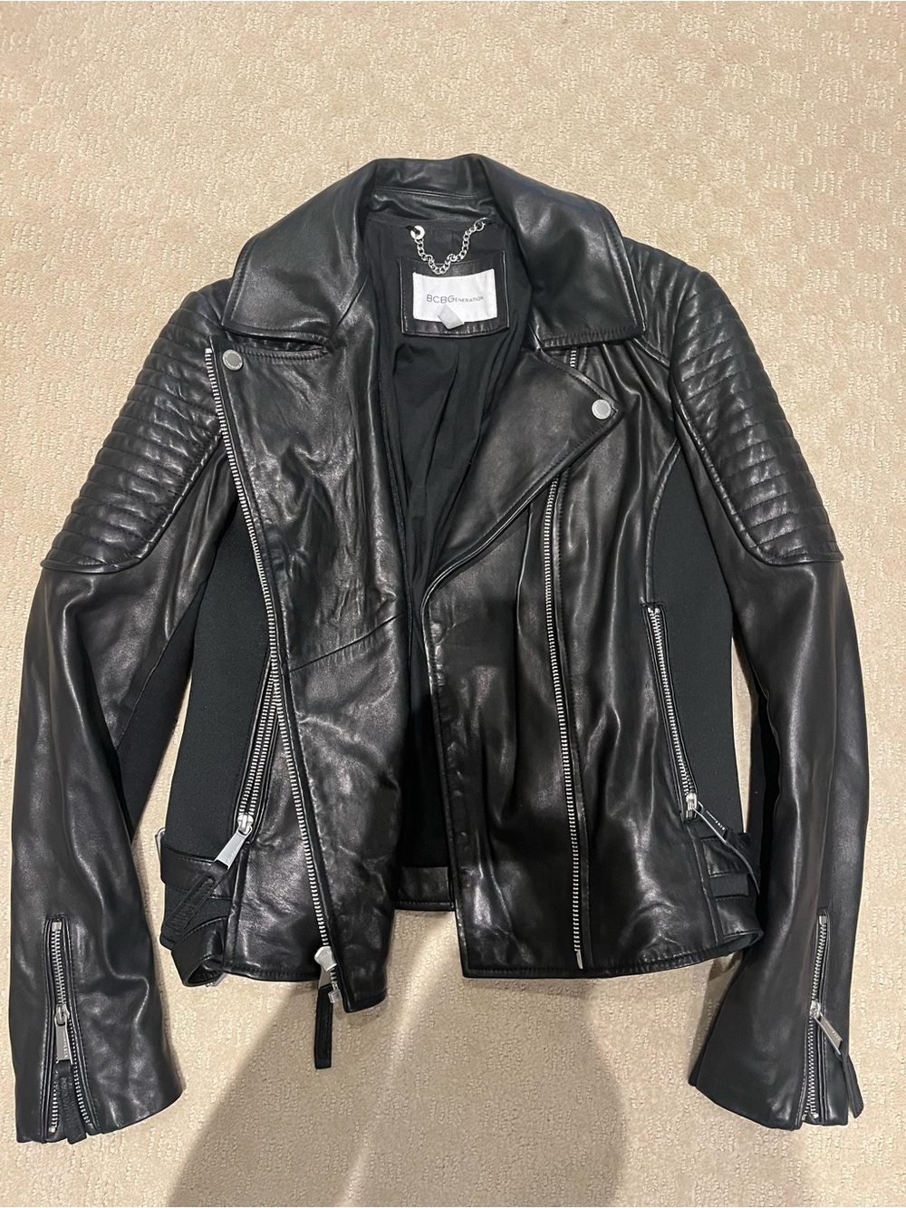 BCBGMaxAzria Black Quilted Leather Moto-Style Jacket